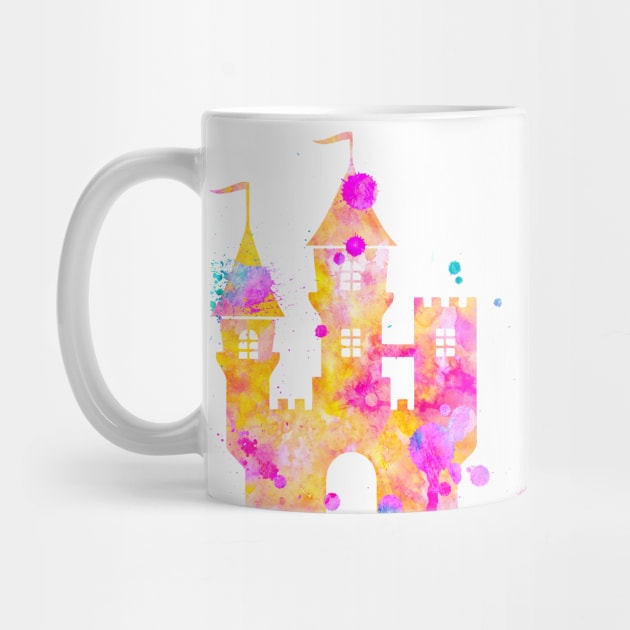 Princess Castle Watercolor Painting Pink Yellow Orange by Miao Miao Design